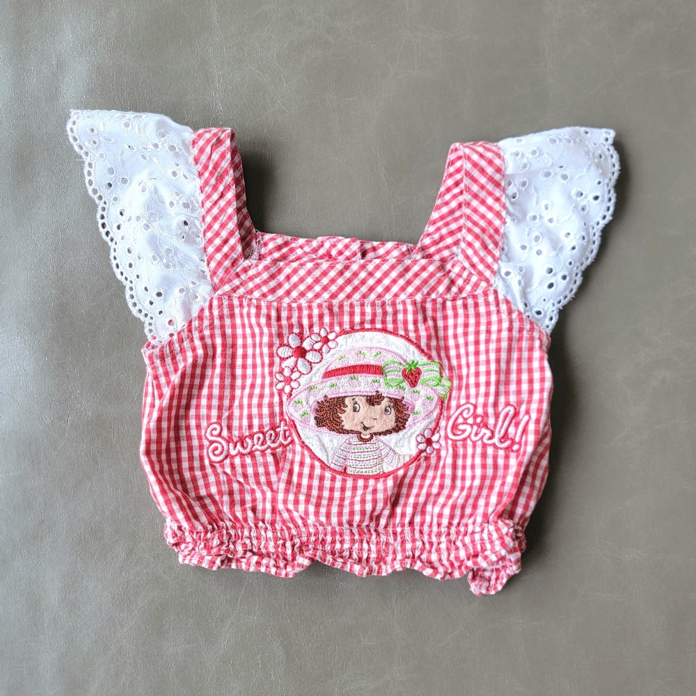 Vintage Strawberrry Shortcake Top, 2T, RN 15435, Red & White, Flutter Sleeve